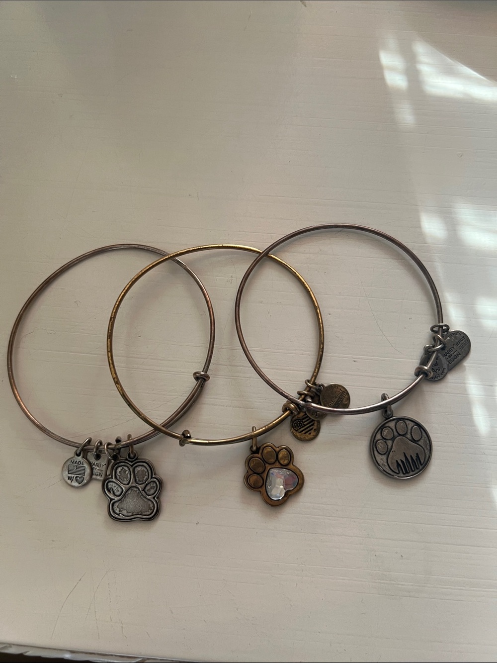 Alex and Ani Paw Charm Bangle Bracelet Trio in Silver and Gold Tones